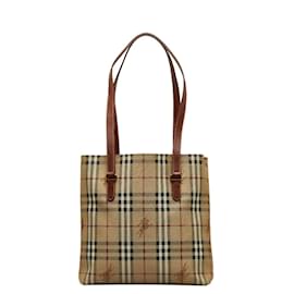 Burberry-Haymarket Check Canvas Tote Bag-Brown