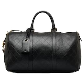 Chanel-Quilted Leather Boston Duffle Bag-Black