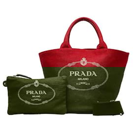 Prada-Canapa Logo Tote Bag-Red
