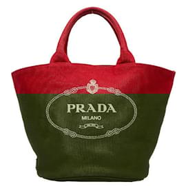 Prada-Canapa Logo Tote Bag-Red
