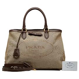 Prada-Canvas Logo Handbag 1BA579-Brown