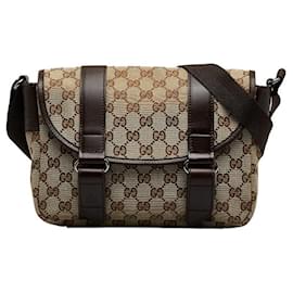 Gucci-GG Canvas Crossbody Bag 145858-Brown