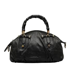 Gucci-Leather Pop Bamboo Handbag 189869-Black