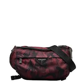 Prada-Prada Tessuto Camouflage Messenger Bag Borsa a tracolla in tela VA0991 in buone condizioni-Rosso