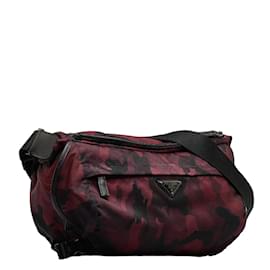 Prada-Prada Tessuto Camouflage Messenger Bag Borsa a tracolla in tela VA0991 in buone condizioni-Rosso