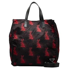 Prada-Tessuto-Einkaufstasche mit Hasen-Print-Schwarz