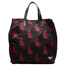 Prada-Bolso tote Tessuto con estampado de conejitos-Negro