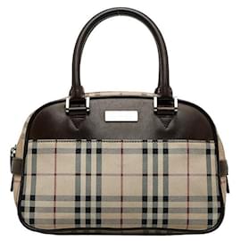 Burberry-Sac à main en toile et cuir House Check-Marron