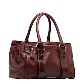 Burberry-Leather Handbag-Red
