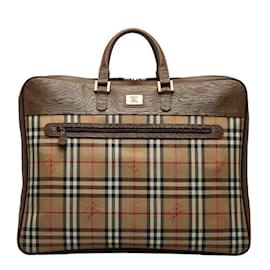 Burberry-House Check Canvas & Leather Garment Bag-Brown