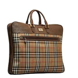 Burberry-House Check Canvas & Leather Garment Bag-Brown