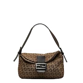 Fendi-Zucchino Canvas lined Flap Shoulder Bag 8BR003-Brown