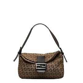 Fendi-Sac à bandoulière à rabat doublé en toile Zucchino 8BR003-Marron