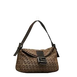 Fendi-Zucchino Canvas lined Flap Shoulder Bag 8BR003-Brown