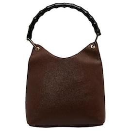 Gucci-Bamboo Leather Shoulder Bag 001 1880-Brown