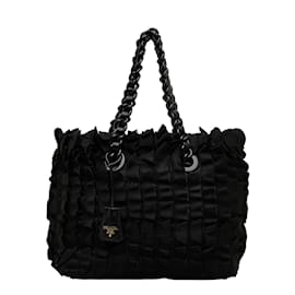 Prada-Prada Nylon Ruffle Chain Tote Bag Canvas Tote Bag in Good condition-Black