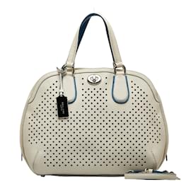 Coach-Perforated Leather Prince Street Satchel-White
