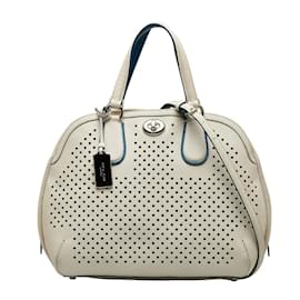 Coach-Perforated Leather Prince Street Satchel-White