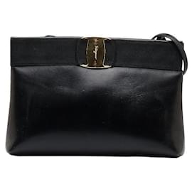 Salvatore Ferragamo-Leather Vara Bow Crossbody Bag D21 0588-Black