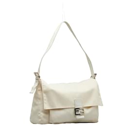 Fendi-Canvas Flap Shoulder Bag-White