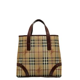 Burberry-Haymarket Check Canvas Tote Bag-Brown