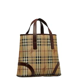 Burberry-Haymarket Check Canvas Tote Bag-Brown