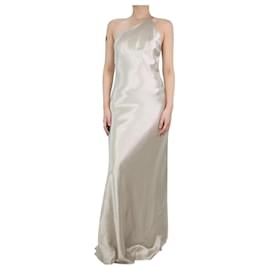 Autre Marque-Vestido largo de satén metalizado asimétrico color crema - talla UK 10-Crudo