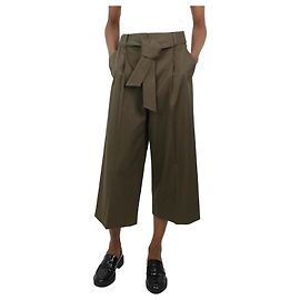 Max Mara Pantalón culotte plisado con cinturón en caqui - talla UK 6 Verde