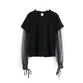 Autre Marque-Noir Rei Ninomiya tulle sleeve t-shirt top-Black