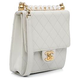 Chanel-Bolsa transversal branca mini pérolas chique Chanel-Branco
