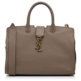 Saint Laurent-Saint Laurent Brown Downtown Cabas Satchel-Brown,Beige