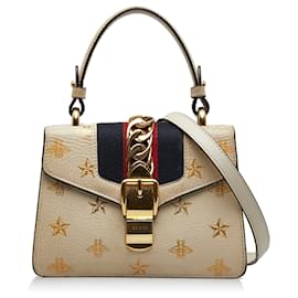 Gucci-Gucci Weiße Mini Sylvie Bee Star Tasche mit Henkel oben-Weiß