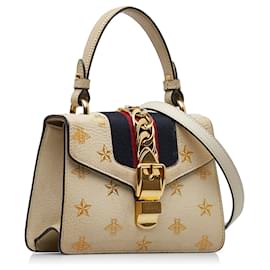 Gucci-Gucci Weiße Mini Sylvie Bee Star Tasche mit Henkel oben-Weiß