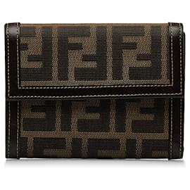 Fendi-Fendi Brown Zucca Canvas Small Wallet-Brown