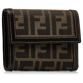 Fendi-Fendi Brown Zucca Canvas Small Wallet-Brown