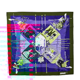Hermès-Hermes Blue Le Carnaval de Venise Silk Scarf-Blue