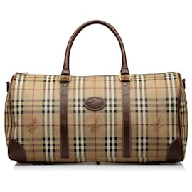 Burberry-Burberry Brown Haymarket Check Travel Bag-Brown,Beige