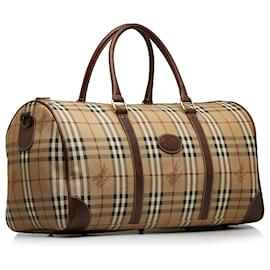 Burberry-Burberry Brown Haymarket Check Travel Bag-Brown,Beige