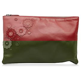 Bottega Veneta-Bottega Veneta Red Flower Patch Leather Clutch-Red