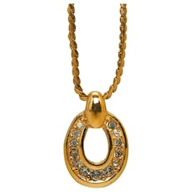Dior-Dior Gold Rhinestone Pendant Necklace-Golden