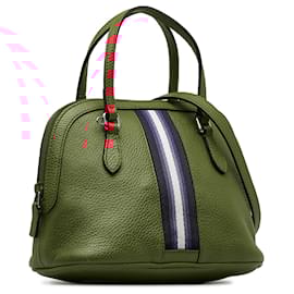 Gucci-Gucci Red Web Dome Leather Satchel-Red