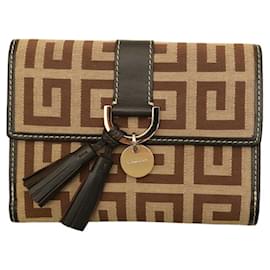 Givenchy-Givenchy Brown Signature Canvas Leather Tassels Logo Charm Bifold Wallet Purse-Brown