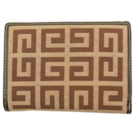 Givenchy-Givenchy Brown Signature Canvas Leather Tassels Logo Charm Bifold Wallet Purse-Brown
