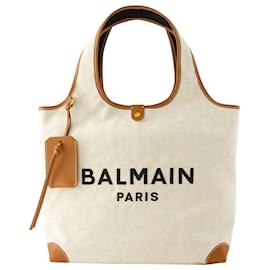 Balmain-B-Army Grocery Shopper Bag - Balmain - Canvas - Beige-Beige