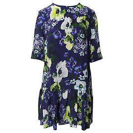 Abito a maniche corte con stampa floreale Erdem Emmie in seta blu Blu