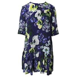 Erdem-Erdem Emmie Floral Print Short Sleeve Dress in Blue Silk-Blue