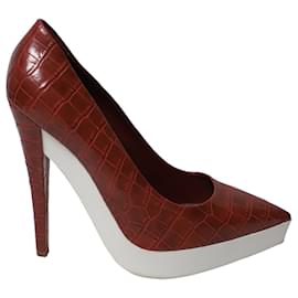 Stella Mc Cartney-Stella McCartney Sapatos de plataforma em relevo Faux Croc em couro vermelho-Vermelho