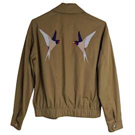 Stella Mc Cartney-Stella McCartney Bird Embroidered Zip Jacket in Camel Cotton-Yellow,Camel