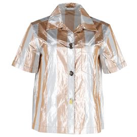 Camicia abbottonata a maniche corte a righe metalliche Rejina Pyo Nico in cotone multicolore Multicolore
