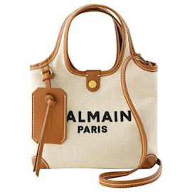 Balmain-B-Army Mini Grocery Shopper Bag - Balmain - Canvas - Beige-Beige